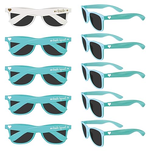 PartyGifts&beyond 10 Packs Bachelorette Sunglasses Bride Squad and Bride Sunglasses for Bachelorette Party, Bridesmaids Gifts, Wedding(Lake Blue