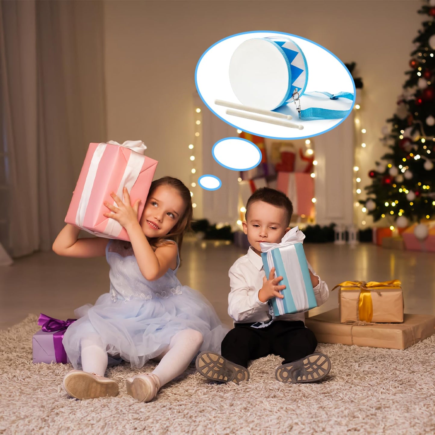 Kids Drum Set – 8" Wooden Drum Toy with Strap & Sticks, Educational Sensory Musical Instrument for Toddlers, Boys & Girls