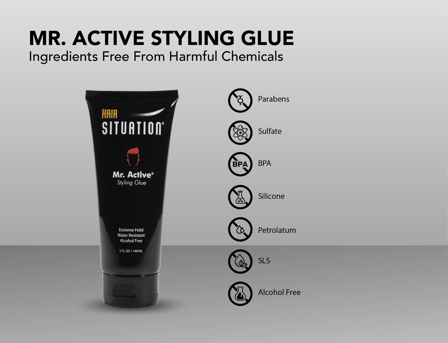 Hair Situation Mr. Active Hair Styling Glue - Strong Hold Hair Gel for Men, Maximum Grip, Anti-Frizz, Humidity Shield, Non-Flaking, Alcohol-Free, Adds