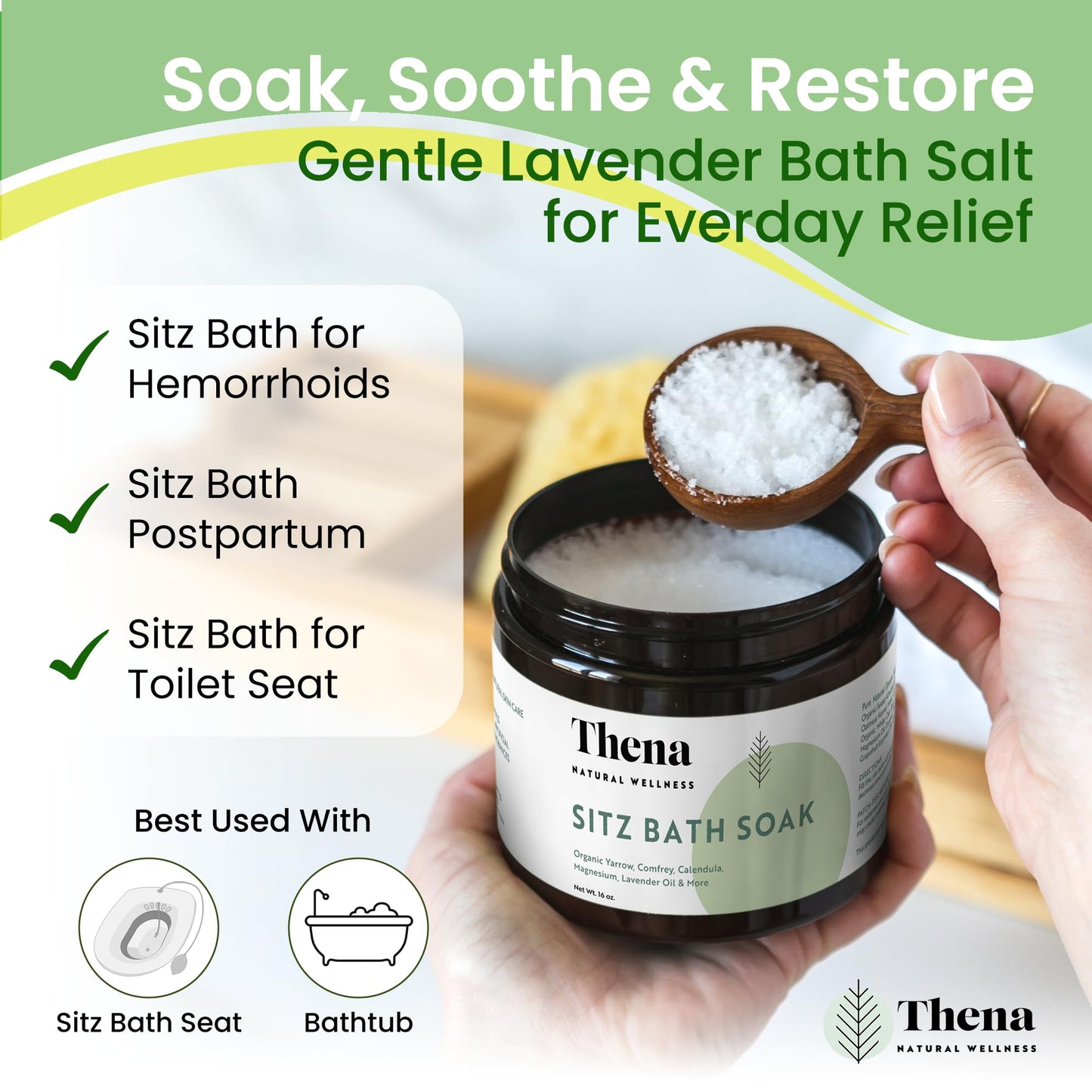 Best Organic Sitz Bath Soak Postpartum Care and Post Partum Essentials, Natural Hemorrhoid Treatment for Women & Moms with Epsom Dead Sea Salt Witch