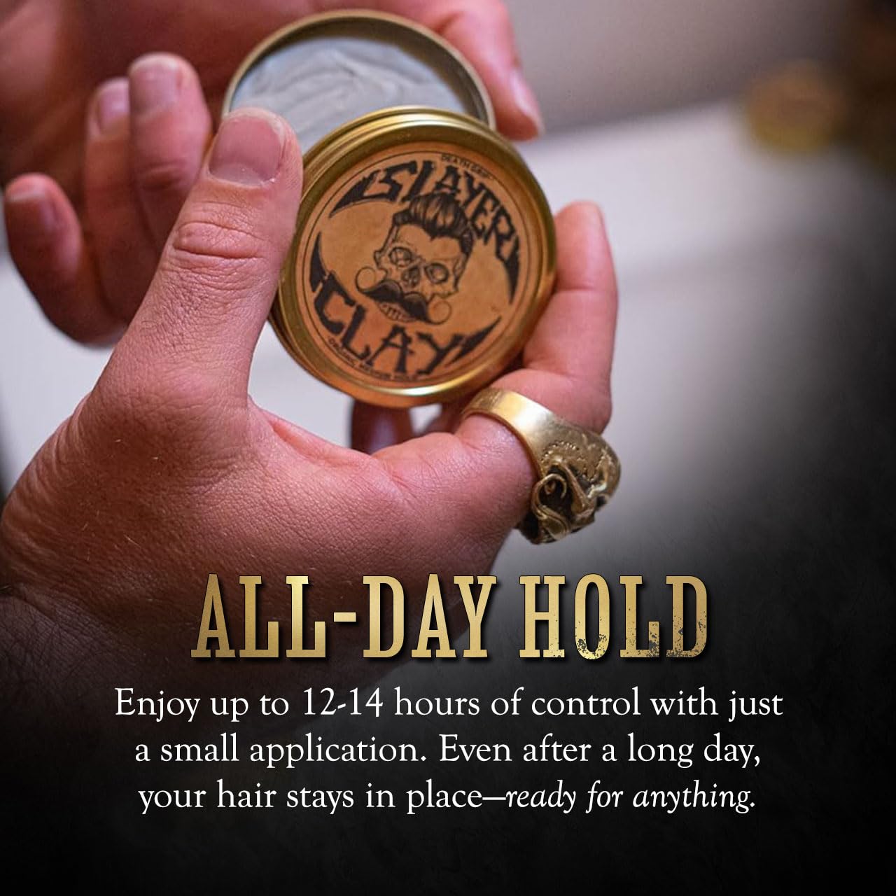 Hair Clay For Men - Slayer Clay Organic Medium Hold 2 Ounce Tin - Like Pomade Cream Or Gel - Shine Free & Non Greasy - Anti Dandruff & Easy To Use
