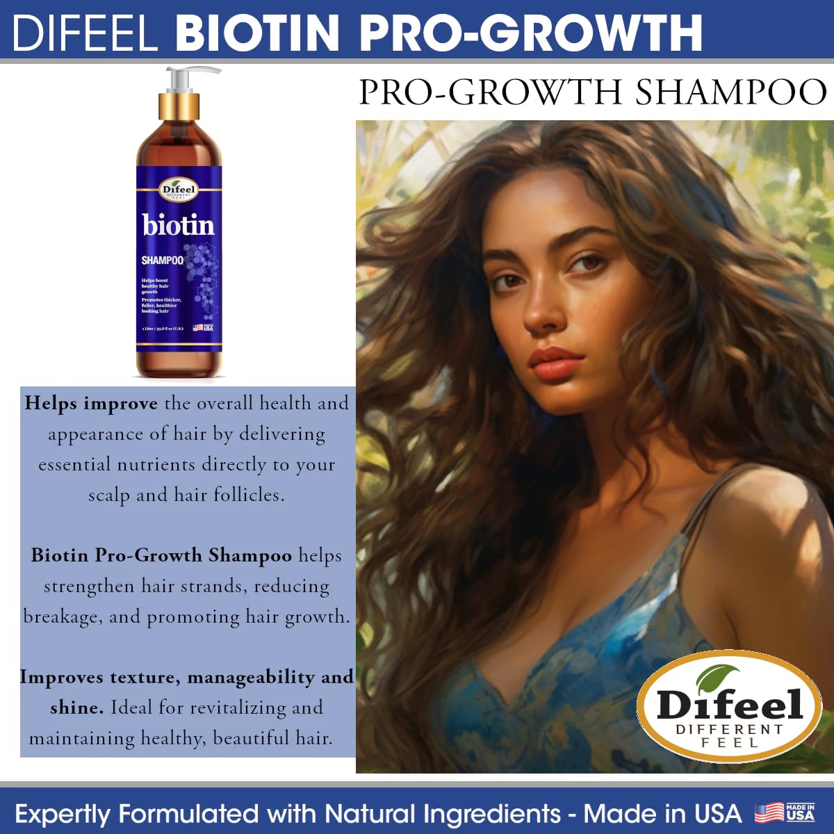Difeel Elevated Biotin Shampoo 33.8oz, Conditioner 33.8oz & Oil 8oz 3-PC Large Boxed Gift Set