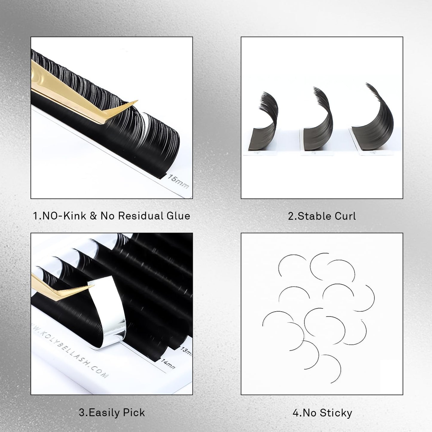 KOLYBEL Ellipse Flat Eyelash Extensions Supplies Classic Individual Lash Extensions 0.15 CC Curl 8-15 Mixed Tray Matte Black Mink Lash Extension Soft