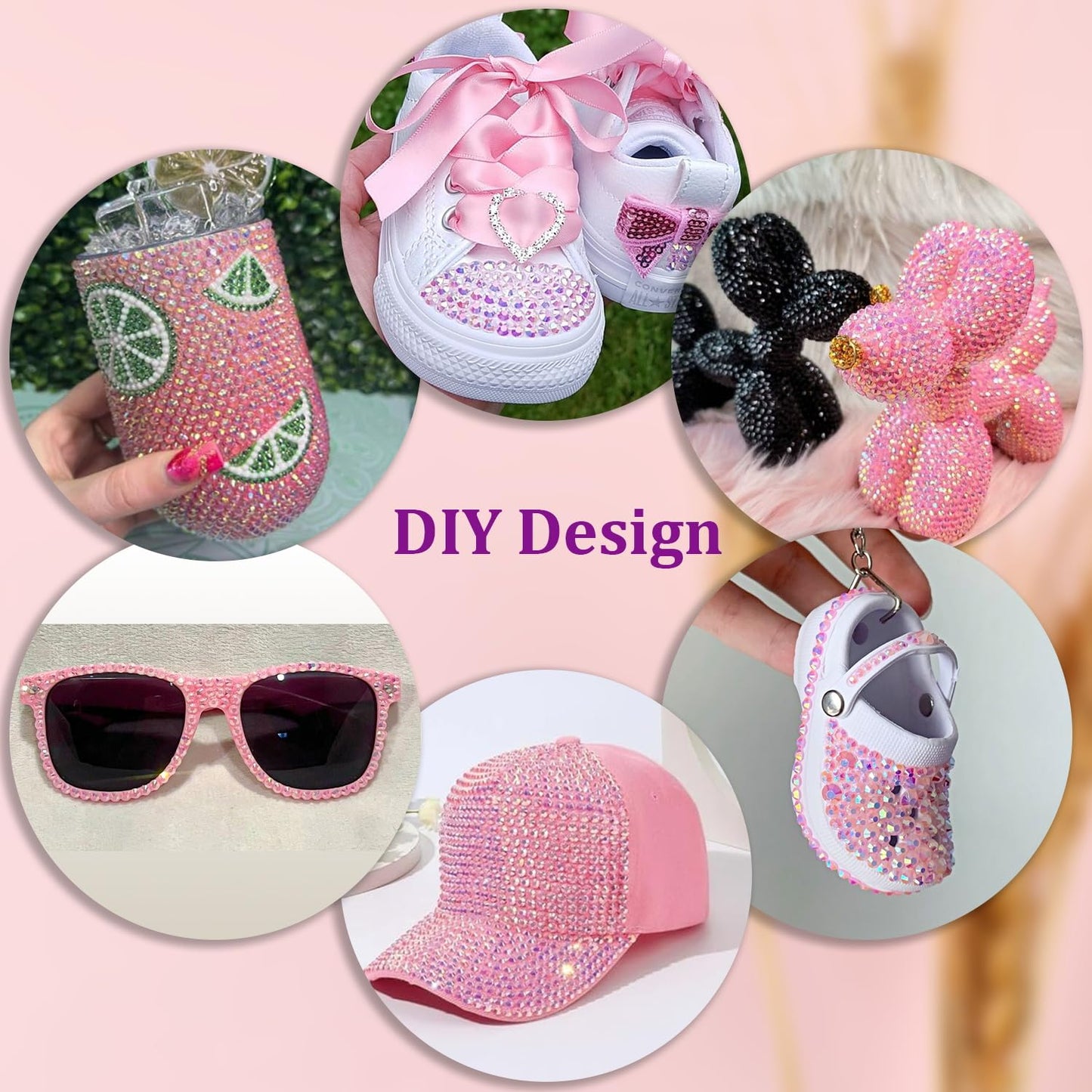 25000Pcs Resin Rhinestones for Crafting, Light Pink AB 2-6mm Mixed Sizes Non Hotfix Flatback Gems with 1Pcs Glue, Bedazzling Crystal for DIY Craft Beauty and Personal Care TINKRSTUFF