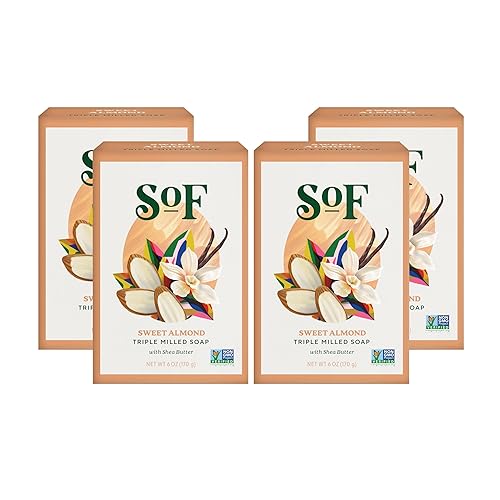 SoF Triple Milled Bar Soap - With Coconut Oil & Organic Shea Butter- Vegan & Non GMO- Free From Phthalates, Sulfates & Parabens- Sweet Almond - 6 oz