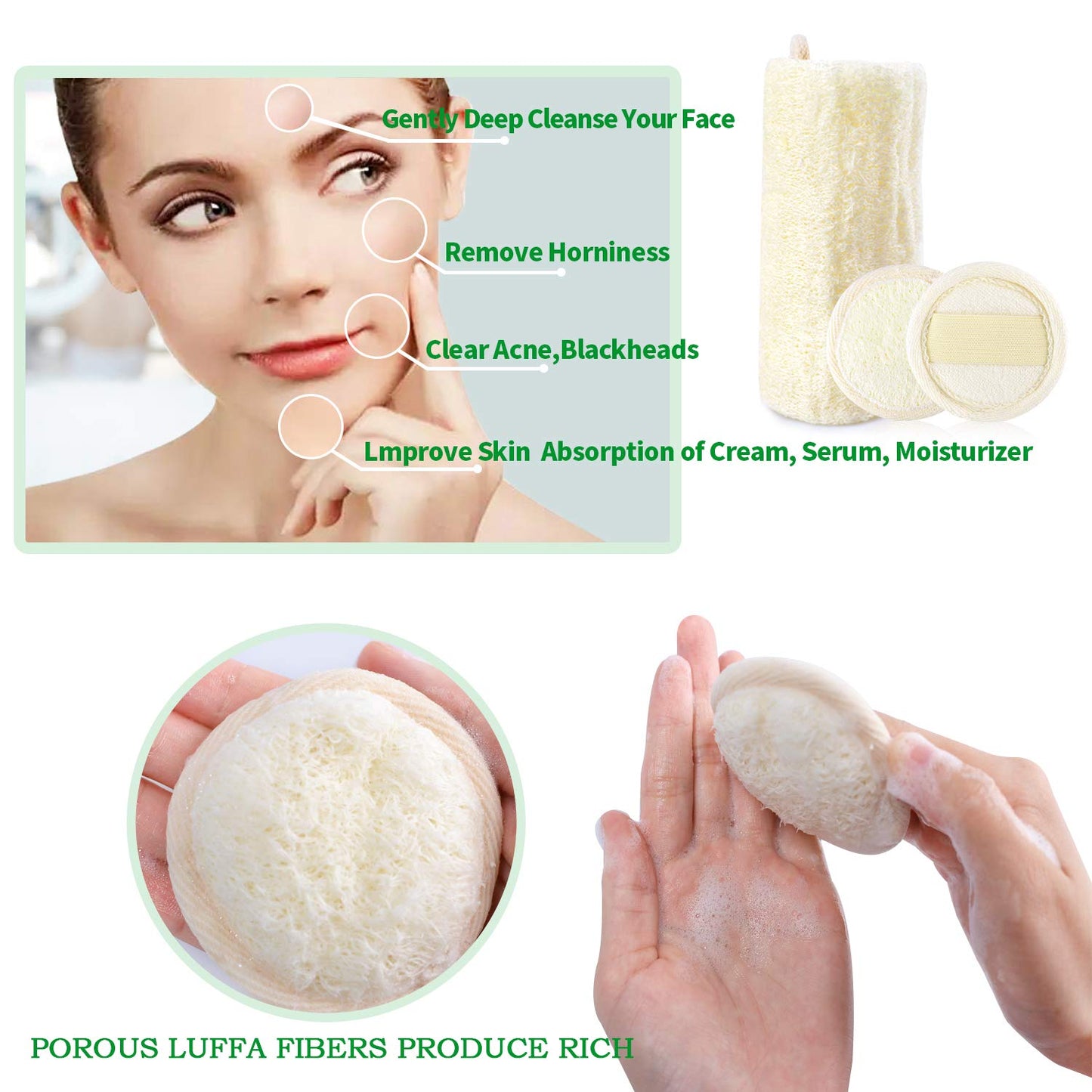 10 Packs Exfoliating Loofah Sponge Loofa Pads,Loofah Face Brush Cleanser and Massager,100% Natural Eco Loofah for Man Women Facial Cleansing Body Wash