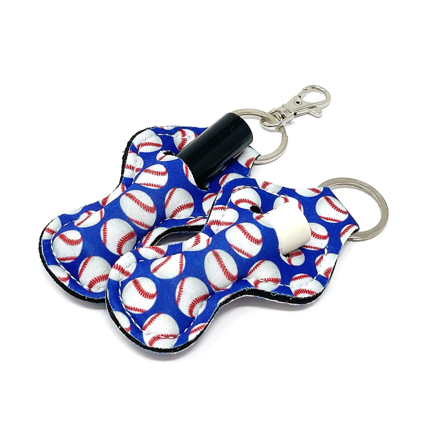 allydrew 10 Pack Chapstick Holder Keychain, Keyring for Lip Balm Lip Gloss Lipstick with 10 Pieces Metal Keyring Clasps, Play Ball