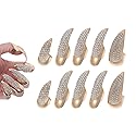 10 Pcs Halloween Costume Fake Finger Claws - Gothic Punk Cosplay Nail Rings - Sparkling Crystals Paved Party Accessories for Girls Women Men - Witch