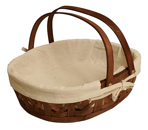 wald imports 12" Stained Woodchip w/Cloth Liner Basket, Brown