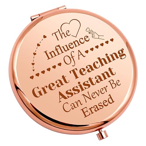 Teaching Assistant Gift for Women Appreciation Compact Makeup Mirror Teacher's Aide Gifts for Coworker Graduation Teacher's Day End of Term Present