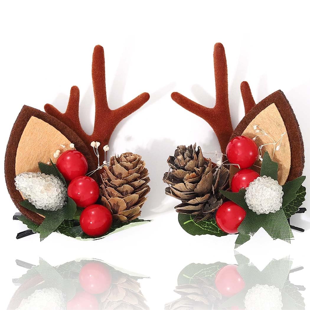 BARTOSI Christmas Reindeer Antlers Hair Clips Deer Antler Hair Clip Xmas Ears Hairpins Holiday Hair Accessories for Women and Girls (Pack of 2)