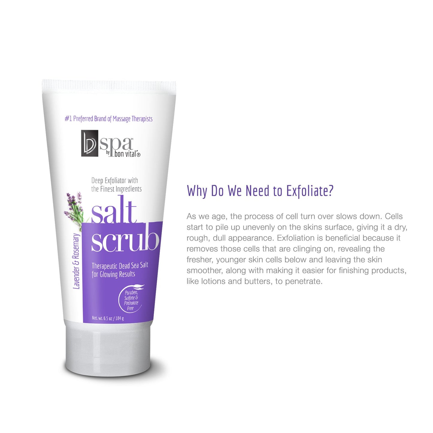 BV Spa by Bon Vital' Exfoliating Salt Scrub Glows, Lavender Rosemary Body Scrub to Repair Dry Skin, Exfoliant Made with Dead Sea Salt