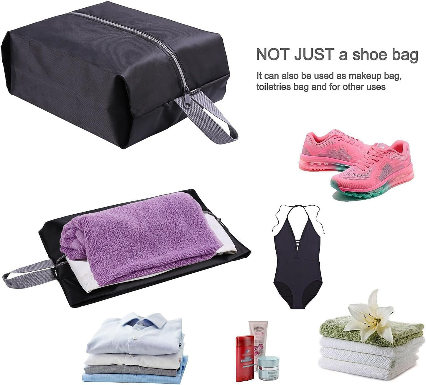 YAMIU Travel Shoe Bags Set of 4 Waterproof Nylon with Zipper for Men & Women, Black