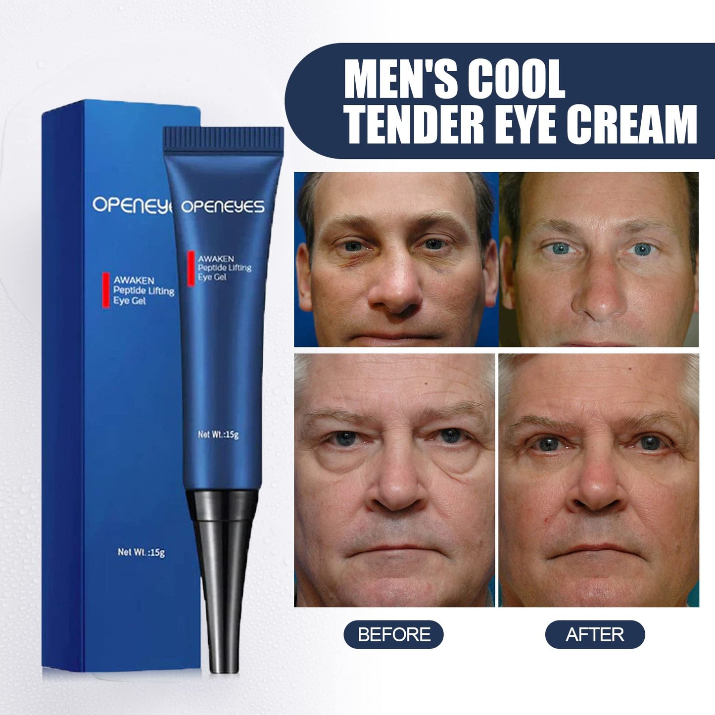 AKARY Awaken Peptide Depuffing Eye Gel, Lifts Firming Eye Tightener, Men's Moisturizing Eye Cream Hydrating Gel Smooths Under Eyes for Dark Circles
