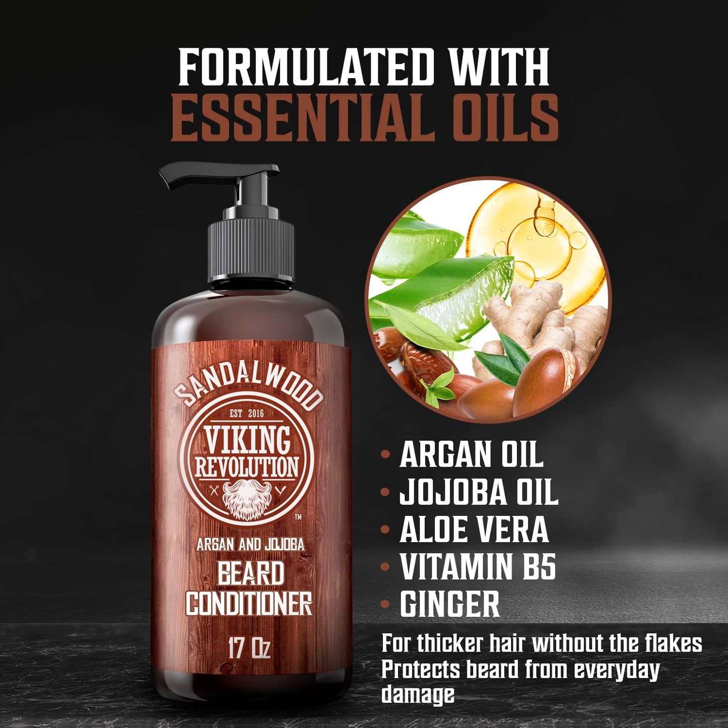 Viking Revolution Beard Conditioner w/Argan & Jojoba Oils - Softens & Strengthens - Sandalwood Scent - Beard Conditioner w/Beard Oil (17oz