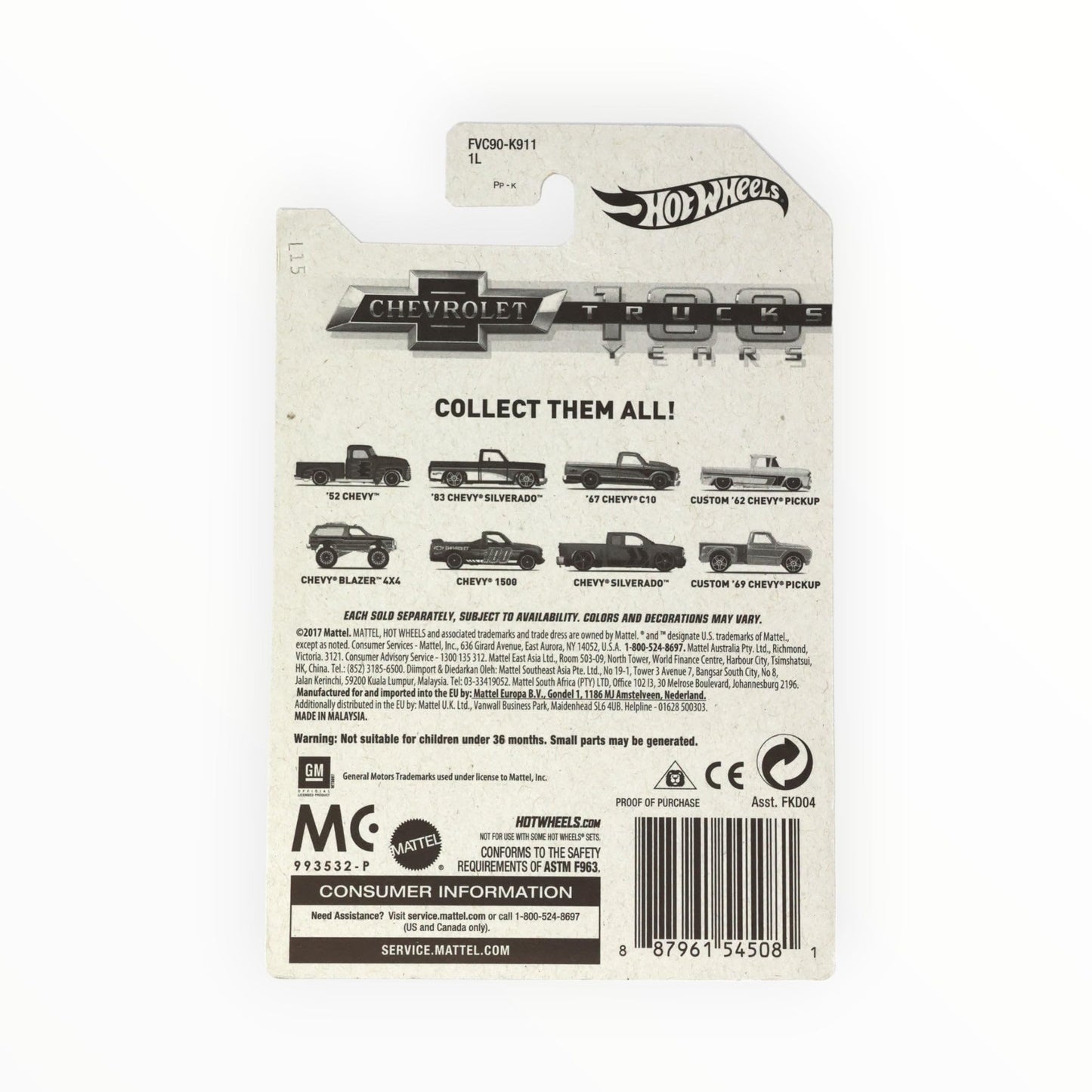 HOT WHEELS 100 YEARS CHEVROLET TRUCKS ORANGE CUSTOM '69 CHEVY PICKUP DIE-CAST