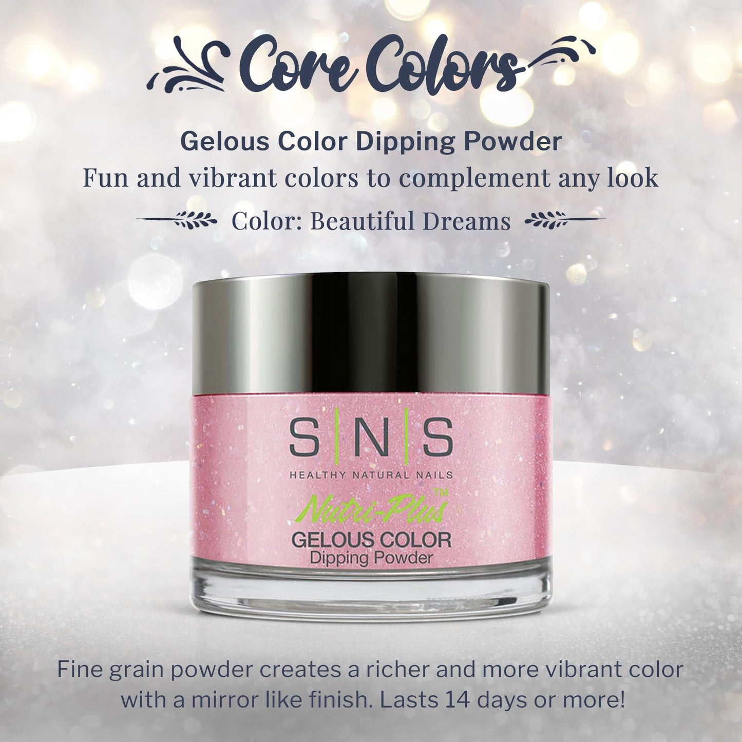 SNS Nail Dip Powder, Gelous Color Dipping Powder - Beautiful Dreams (Pink/Rose, Glitter) - Long-Lasting Dip Nail Color Lasts 14 Days - Low-Odor & No Beauty & Personal Care SNS Healthy Natural Nails