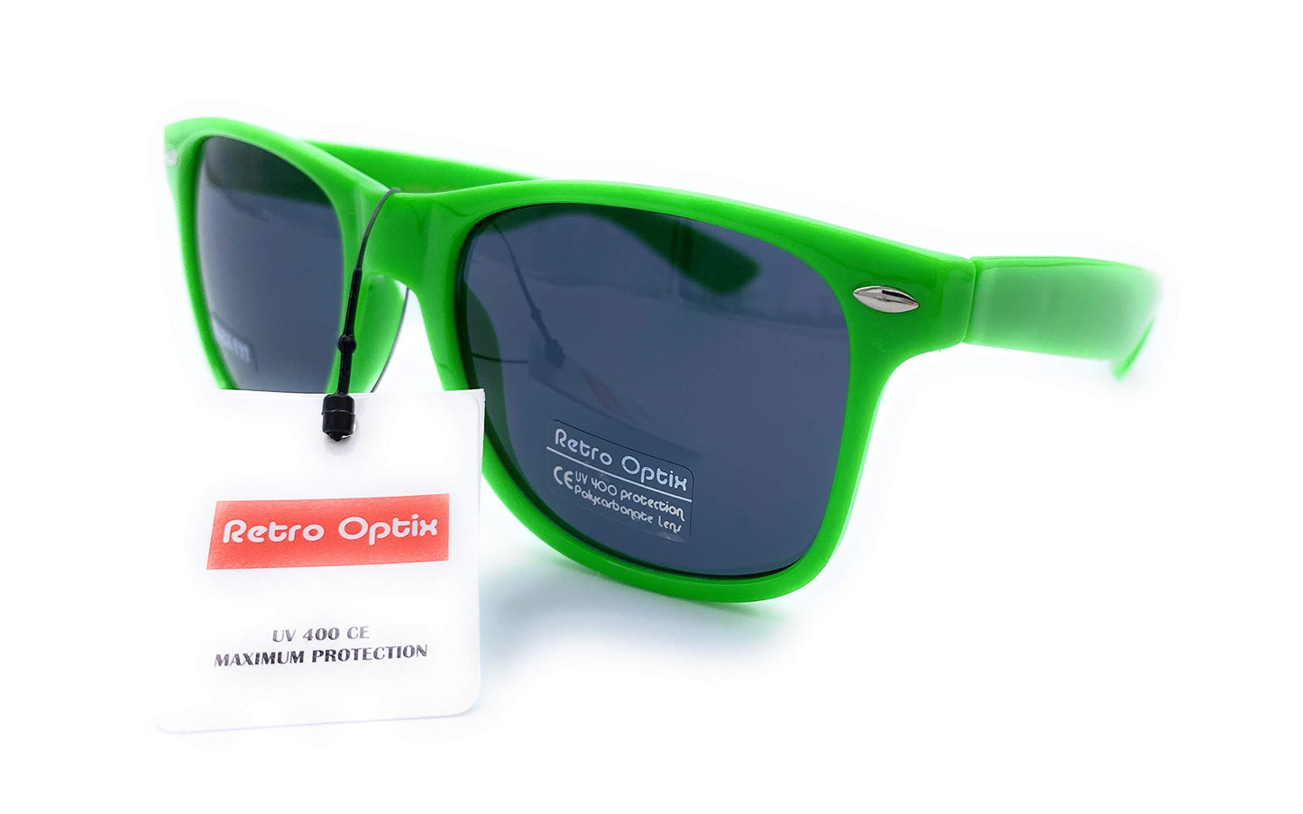 Retro Style Sunglasses - Bright Neon or Solid Colors with Classic 80's Style Design (Neon Green)