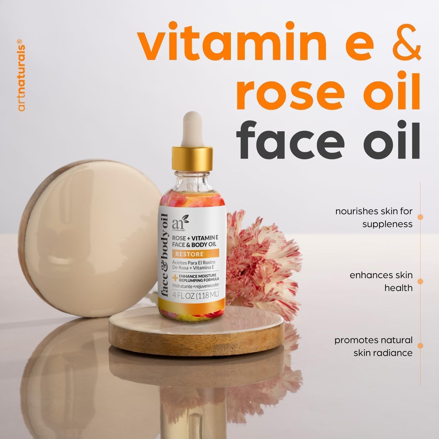 ArtNaturals Face & Body Vitamin E Bio Oil 4.0oz + Gua Sha Facial Tools Set - Organic Moisturizer Skincare for Scars, Stretch Mark, Cellulite & Nails