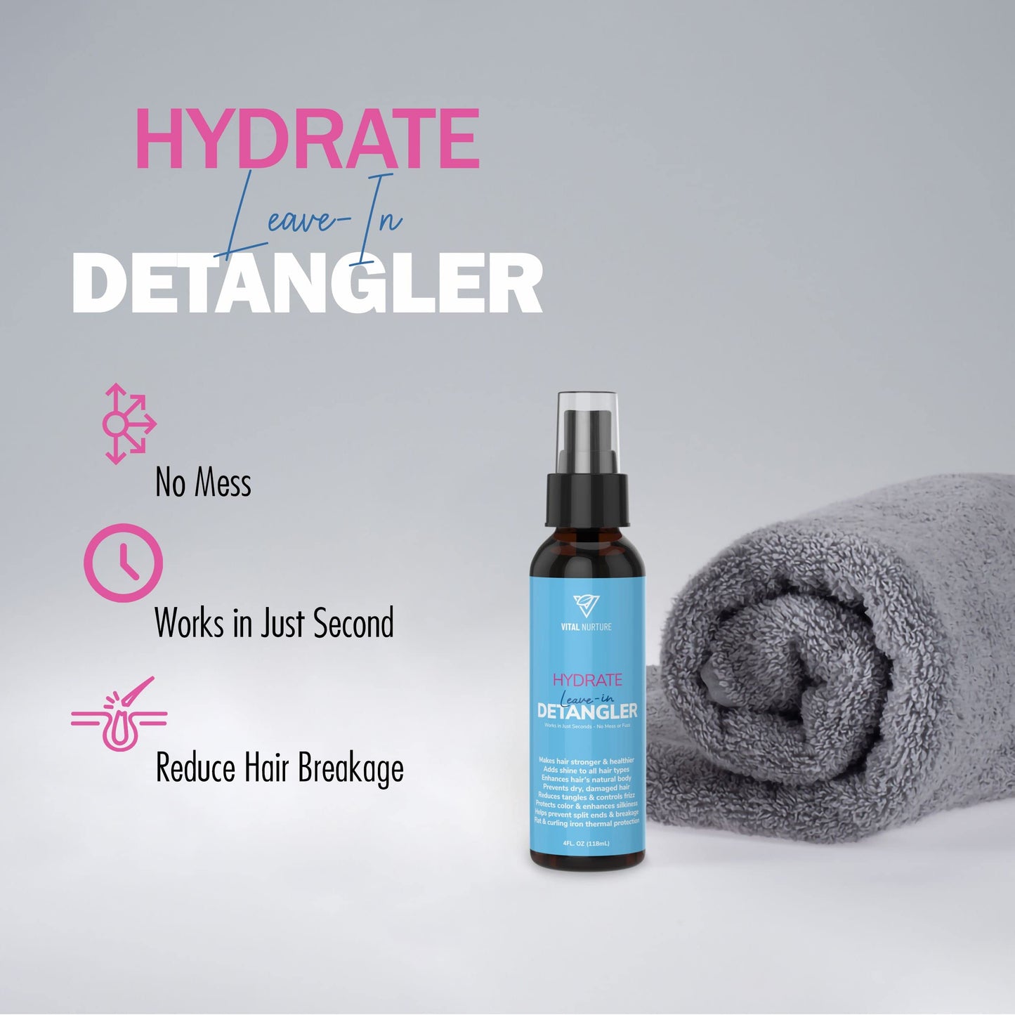 Vital Nurture Hydrate Leave-In Detangler - Adds Instant Shine to Dry and Damaged Hair - Anti-Frizz Detangling Spray with Argan Oil and Aloe Vera