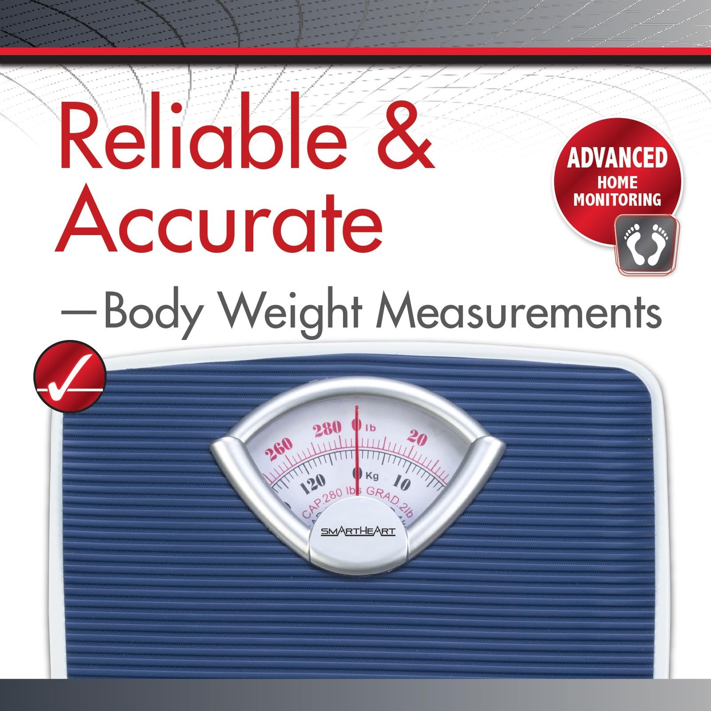 SmartHeart Analog Body Weight Scale | Mechanical Scale | 286 lbs / 130 kg Capacity | Non-Skid Platform | Easy Dial Calibration | No Batteries Needed