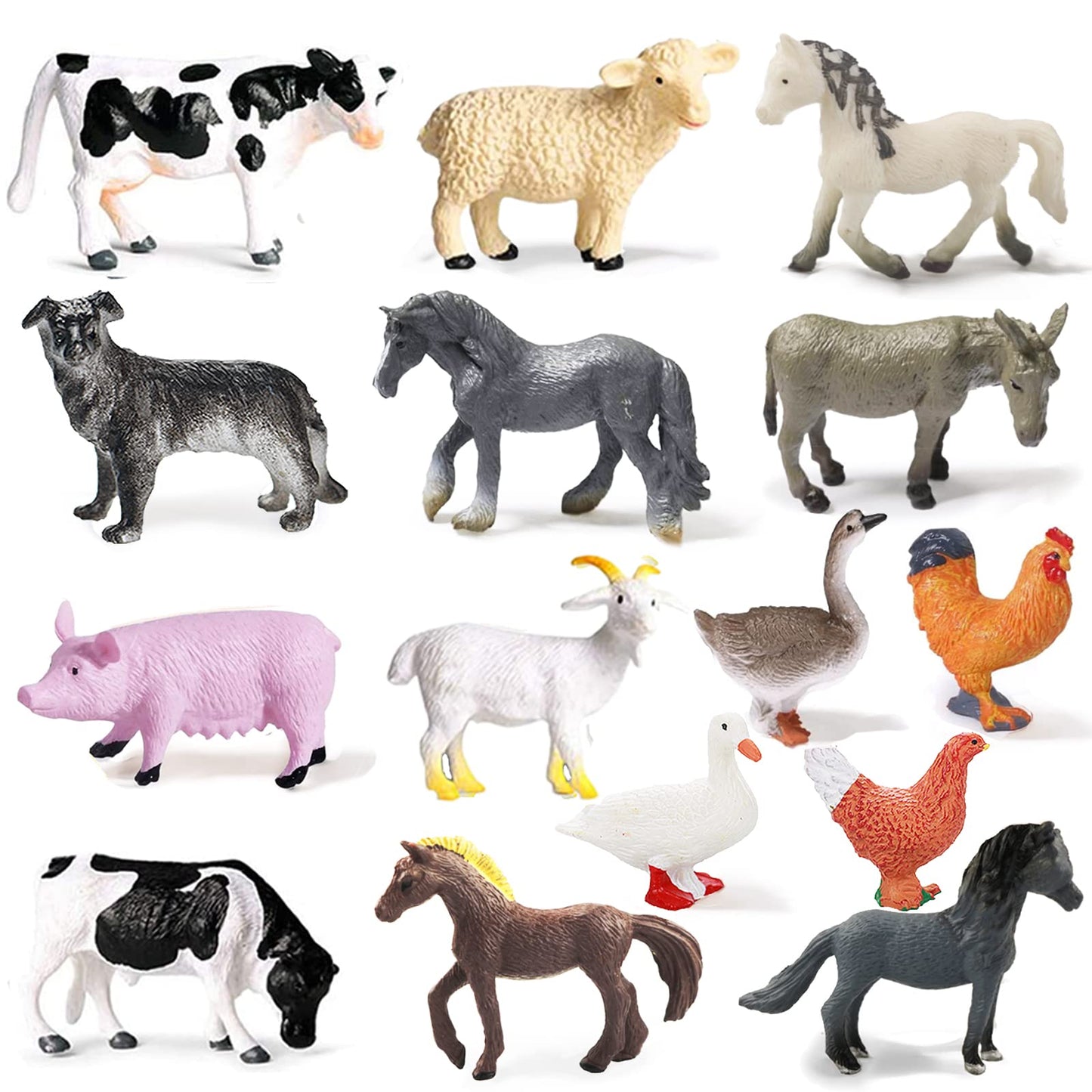 15 Pcs Farm Animal Figurines – Realistic Plastic Mini Figures Educational Playset, Party Supplies & Cake Toppers for Kids
