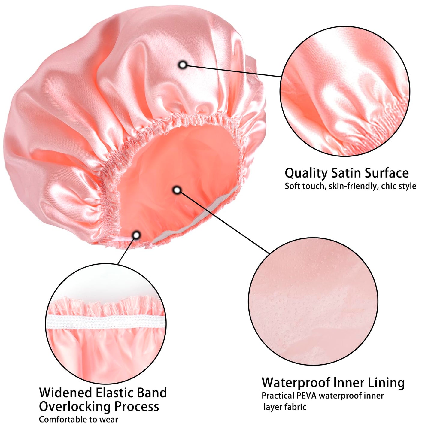 Shower Caps for Women, 4 PCS Elastic and Reusable Bath Caps, Double Layers Shower Cap Reusable Waterproof, Bathing Shower Caps, Environmental Bath Beauty and Personal Care CHFONG