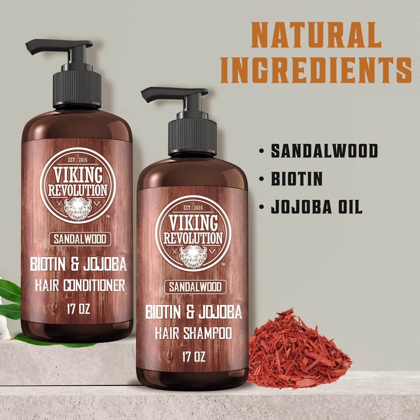 Viking Revolution Sandalwood Shampoo and Conditioner Set with Biotin and Jojoba Oil - Natural Hair Shampoo and Hair Conditioner for Men with Vitamin