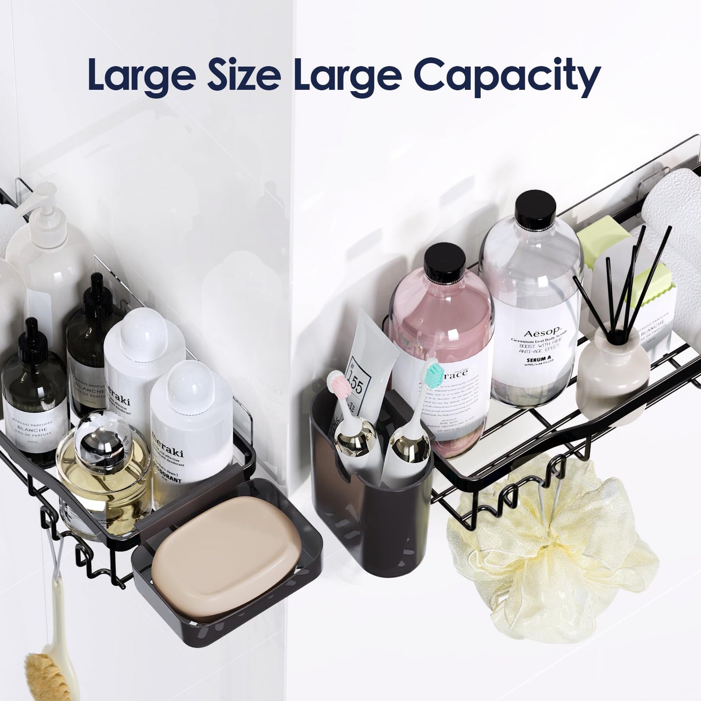 NESOMI 7-Pack Adhesive Shower Caddy – Rustproof No-Drill Bathroom Organizer with Shelves, Soap Dish, Toothbrush Holder & Hooks