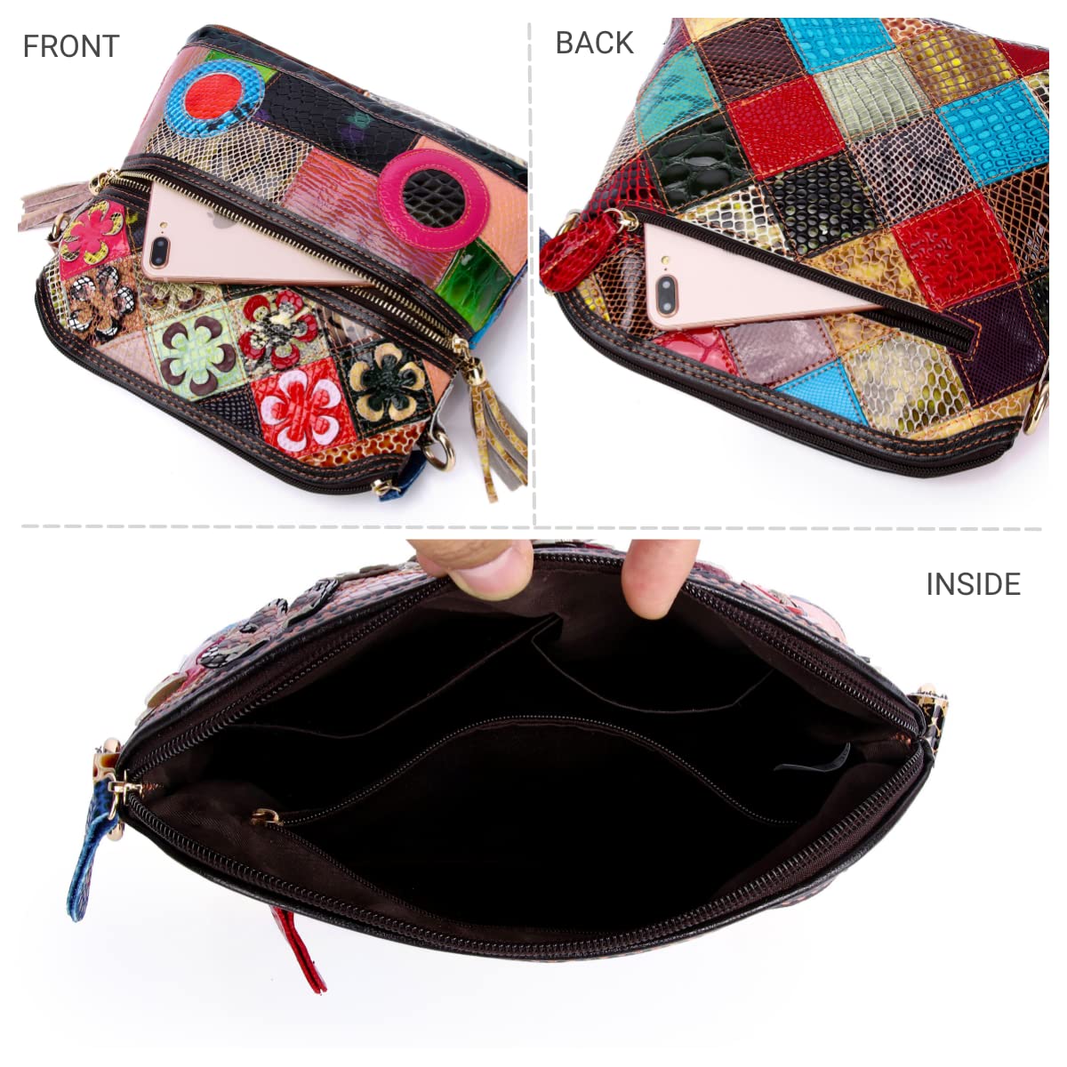 Eysee Crossbody Bag Women Multicolor, Leather Handbag Colorful Purses (Multicolour 1)