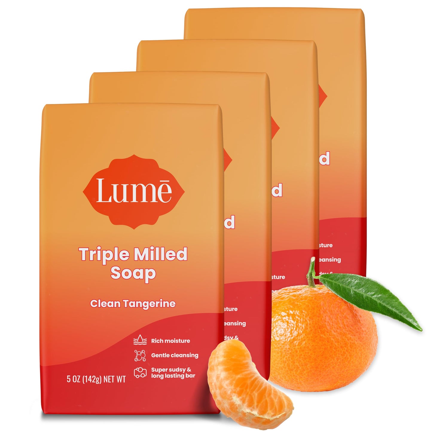 Lume Triple Milled Bar Soap - Rich Moisture & Gentle Cleansing - Paraben Free, Phthalate Free, Skin Safe - 5 ounce (Pack of 4) (Clean Tangerine) Beauty and Personal Care Lume Default Title