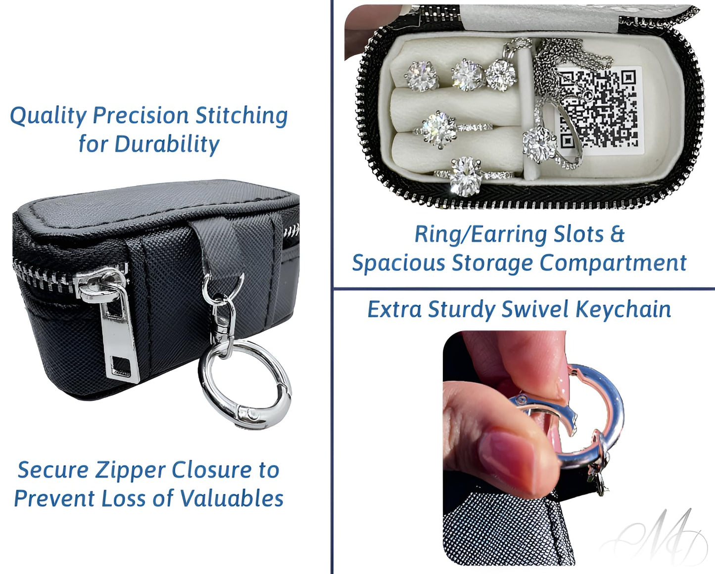 CMD Travel Jewelry Box Case Holder with Secure Keychain, Mini Portable Ring Holder for Gym, Travel Jewelry Storage with Zipper Closure, Earring…