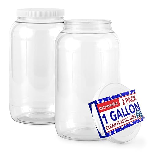 Stock Your Home 1 Gallon Clear Plastic Jars with Lids (2 Pack) 128 oz Wide Mouth Large Jar with Lid, Big Container for Candy, Cookies, Arts & Crafts…