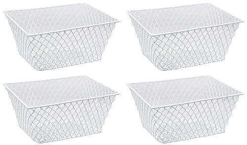 Small Metal Rectangular, Oval and Round Wire Baskets with Handles, Black and White, 4-ct Sets (Rectangular White Without Handles)
