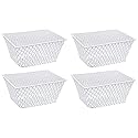 Small Metal Rectangular, Oval and Round Wire Baskets with Handles, Black and White, 4-ct Sets (Rectangular White Without Handles)