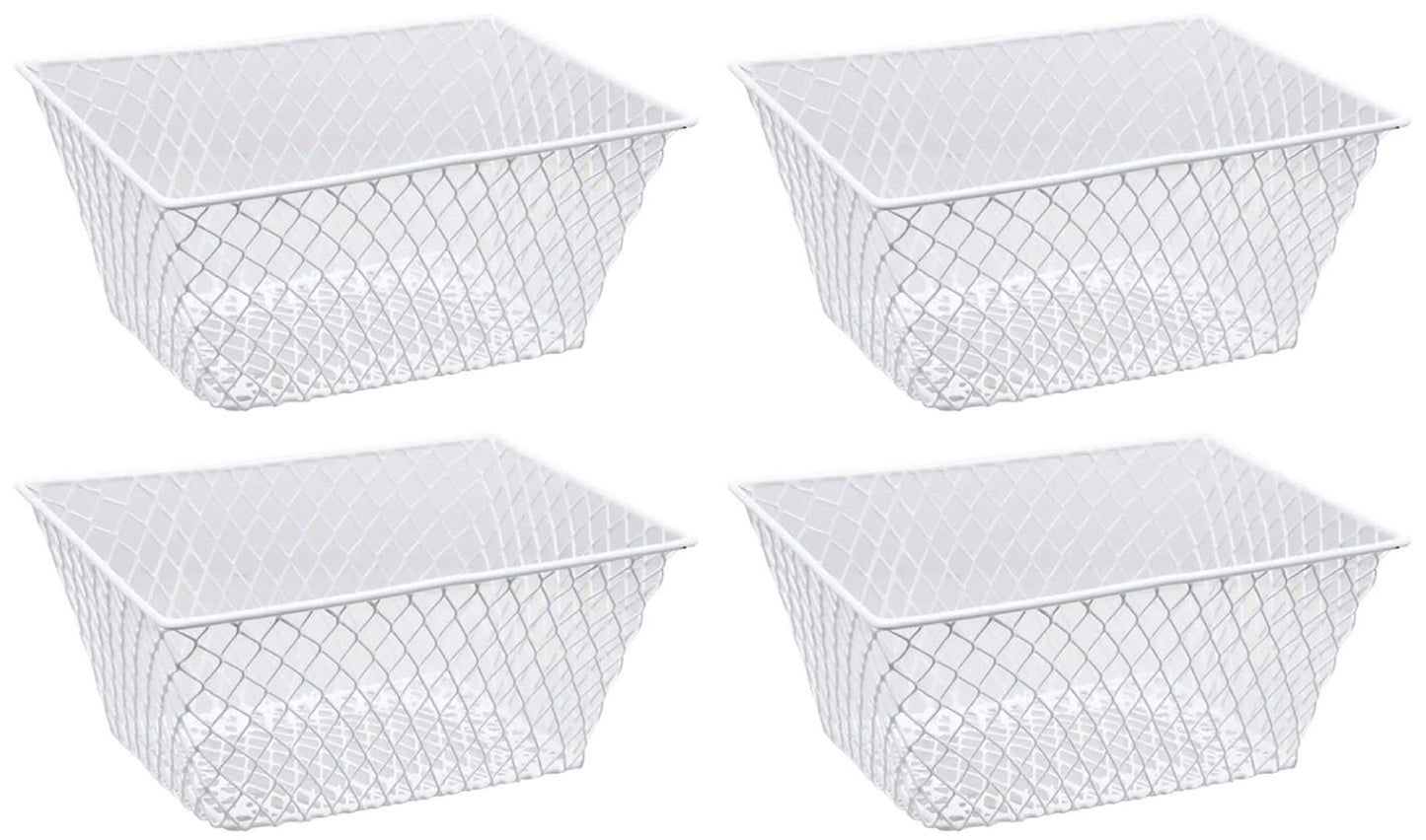 Small Metal Rectangular, Oval and Round Wire Baskets with Handles, Black and White, 4-ct Sets (Rectangular White Without Handles)