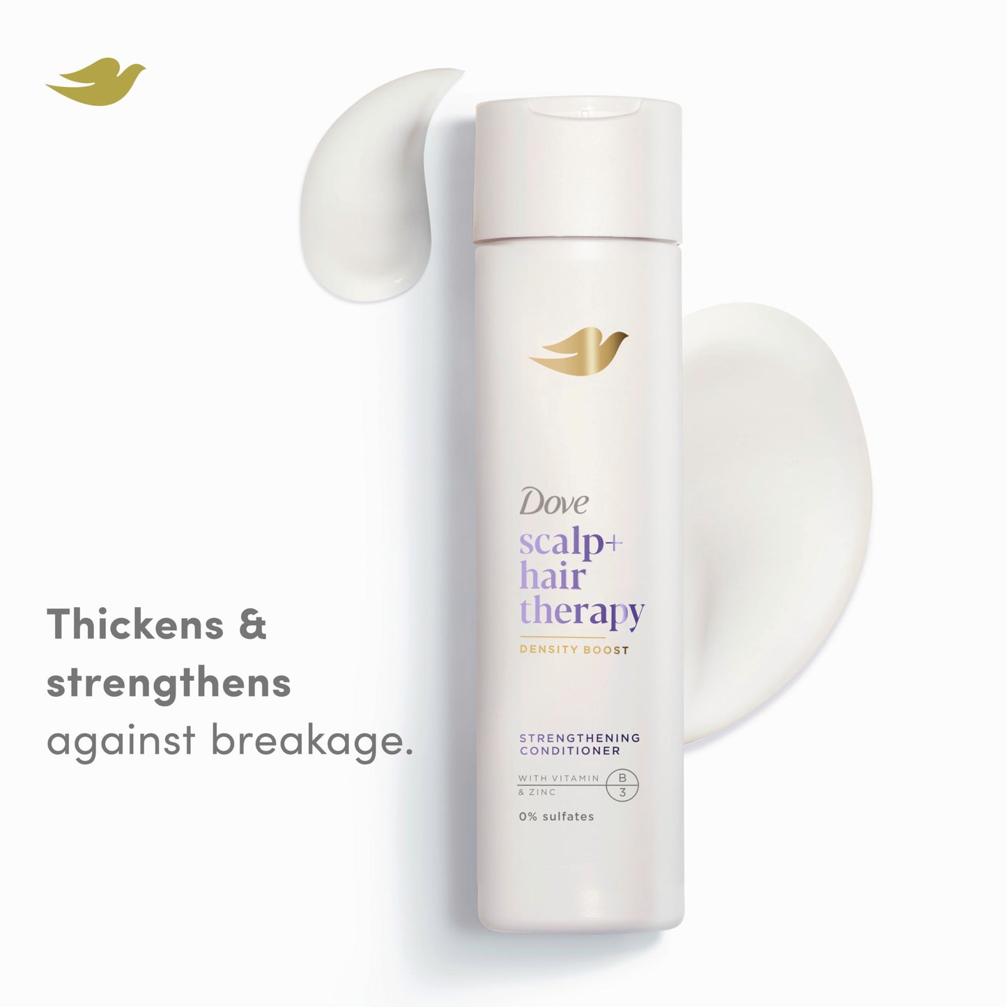 Dove Density Boost Strengthening Conditioner Scalp + Hair Therapy for protecting against premature breakage, with Vitamin B3, Zinc and 0% sulfates