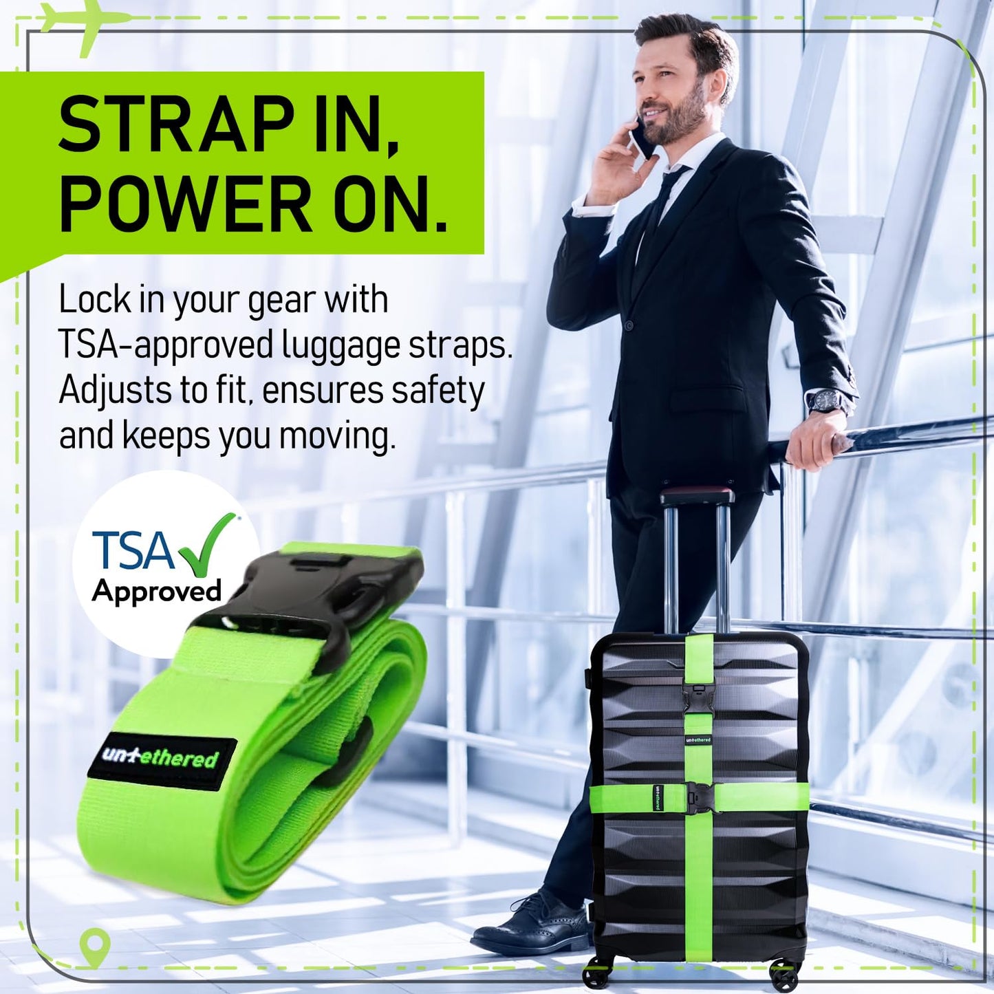Untethered TSA Approved Luggage Straps – 4 Pack Adjustable Suitcase Belts with Heavy-Duty Buckles for Secure Checked Bags & Travel