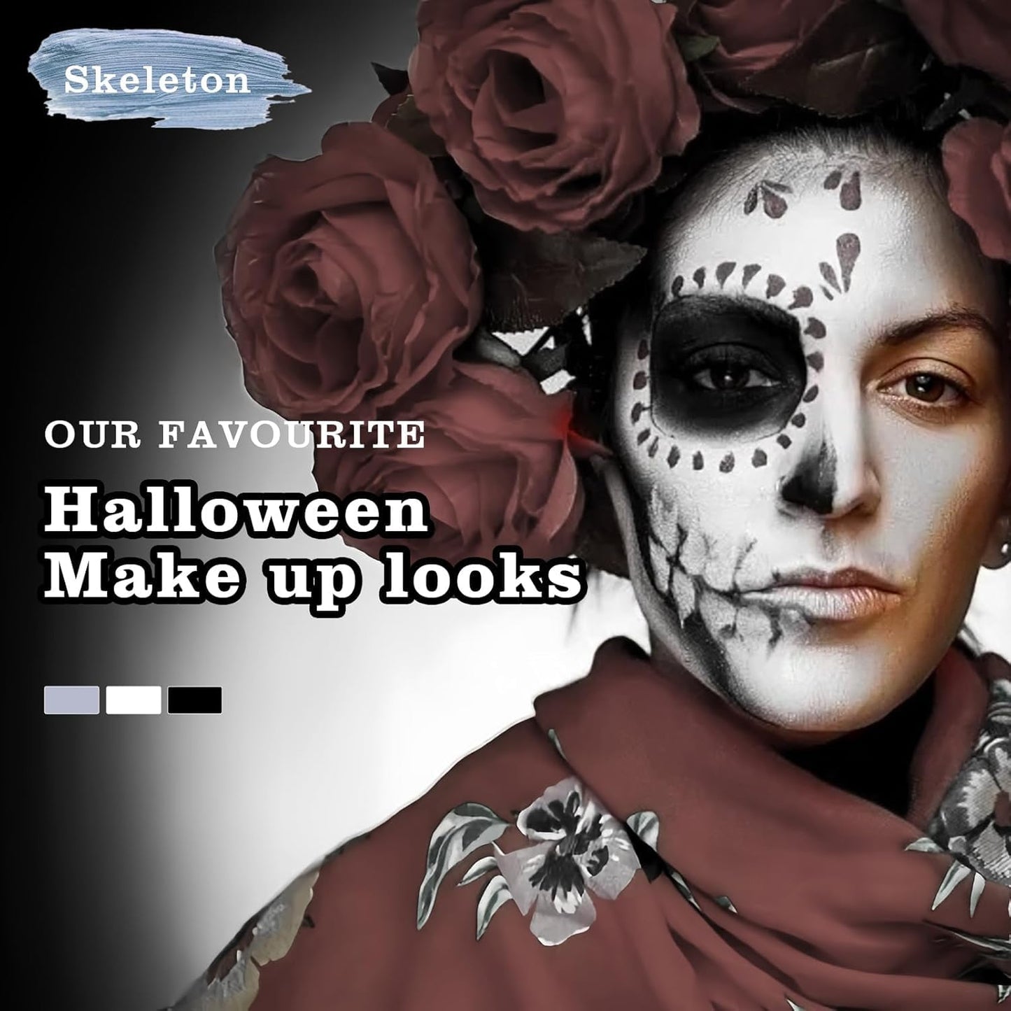 Halloween Skeleton Makeup, Complete Skeleton/Skull Makeup Kit Face Paint SFX Character Set With 1 Brush&3 Sponges, for Clown, Art Cosplay Party
