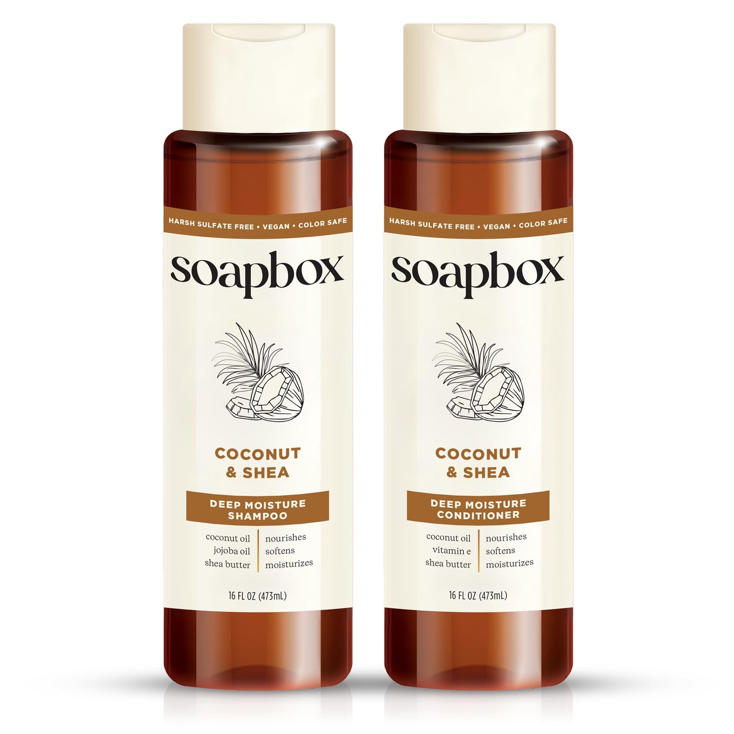Soapbox Coconut & Shea Shampoo & Conditioner Set, For Dry, Damaged Hair - Nourishes & Moisturizes Hair - Clean Ingredients Free of Harsh Chemicals