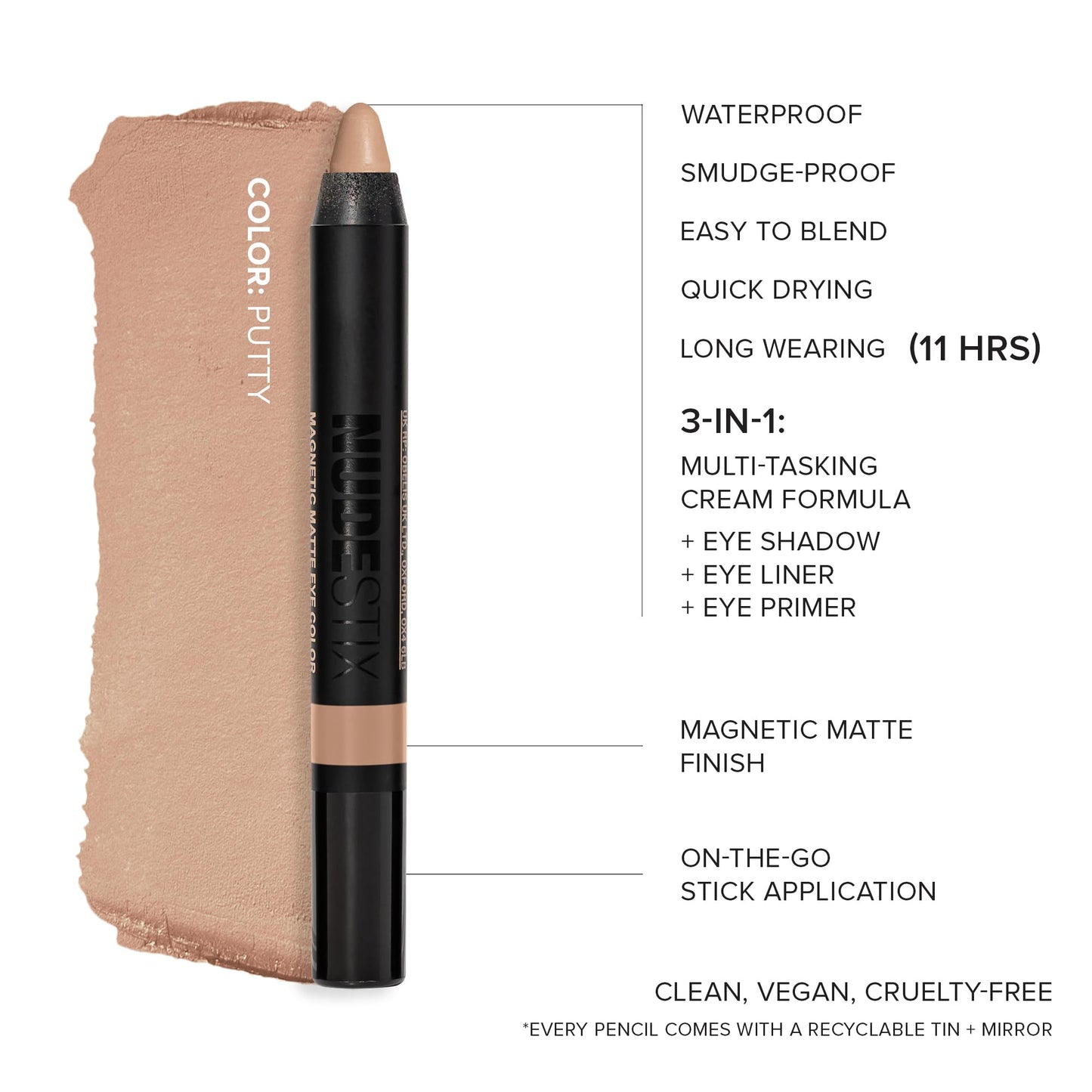 Nudestix Magnetic Matte Eye Color - 3-in-1 Long-Wear Cream Eyeshadow Pencil, Eyeliner & Primer | Waterproof, Budge-Proof Matte Finish | Vegan…