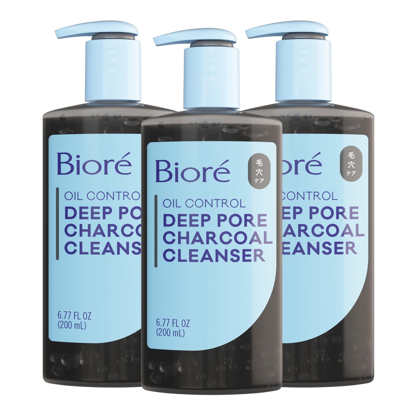 Biore Deep Pore Charcoal Face Wash, Daily Facial Cleanser for Dirt & Makeup Removal, for Oily Skin, 6.77 Oz, Pack of 3