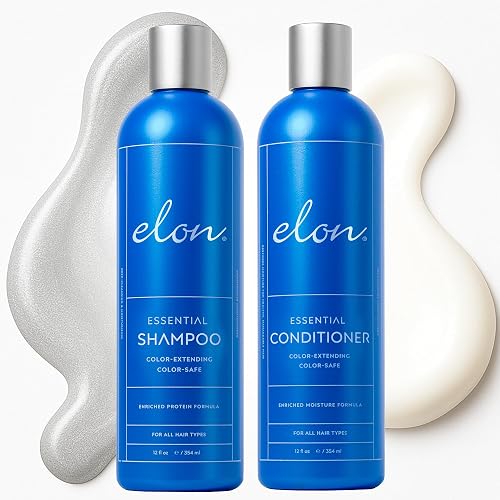Elon Sulfate Free Shampoo and Conditioner Set (12oz) -Hair Shampoo for Color Treated Hair to Extend Color -Conditioner for Dry Hair to Nourish