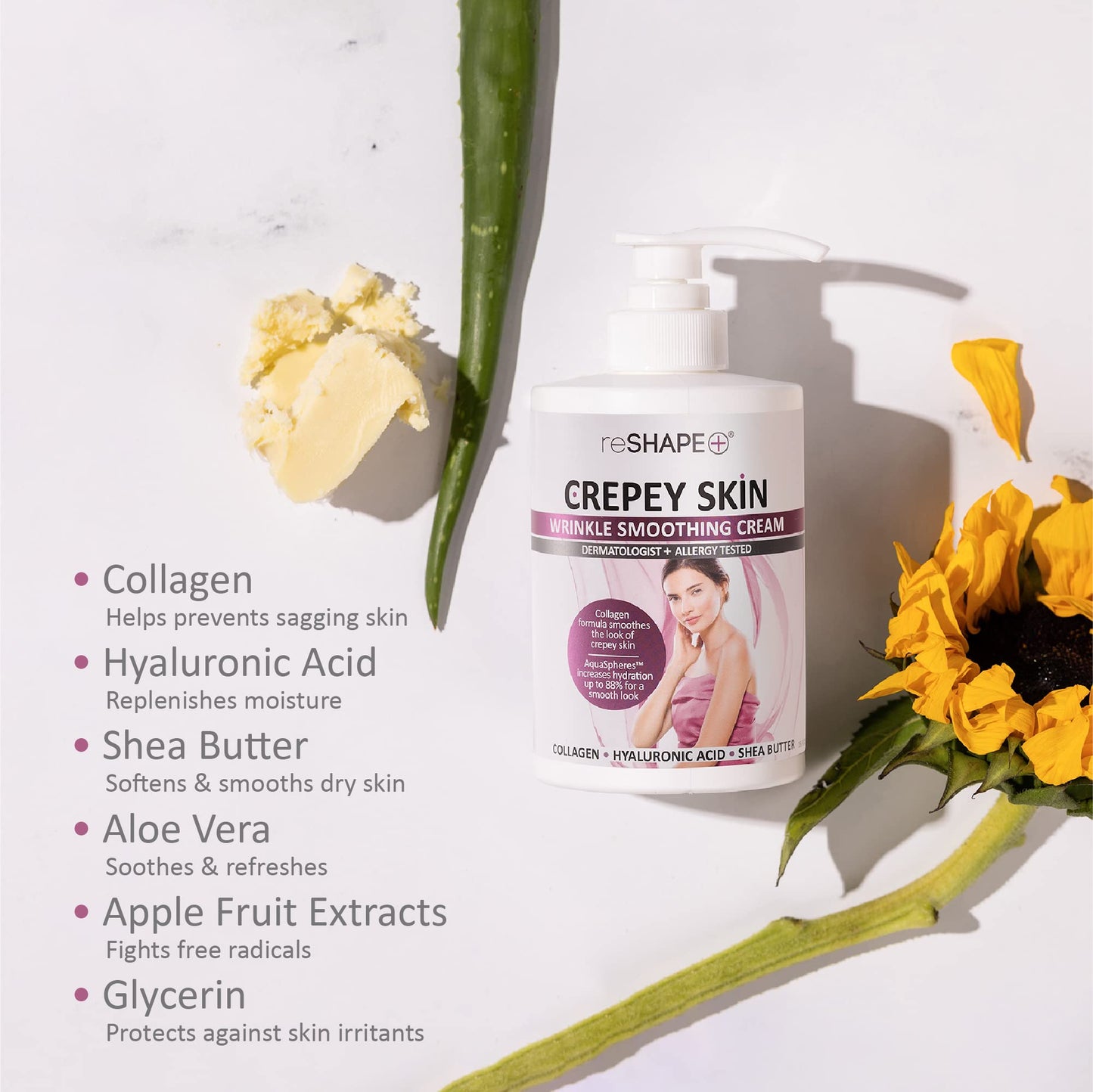 Reshape+ Collagen Body & Face Cream Moisturizing Skin Care Lotion, Skin Tightening Cellulite Body Lotion Improves Skin Elasticity, Plumps Sagging Skin
