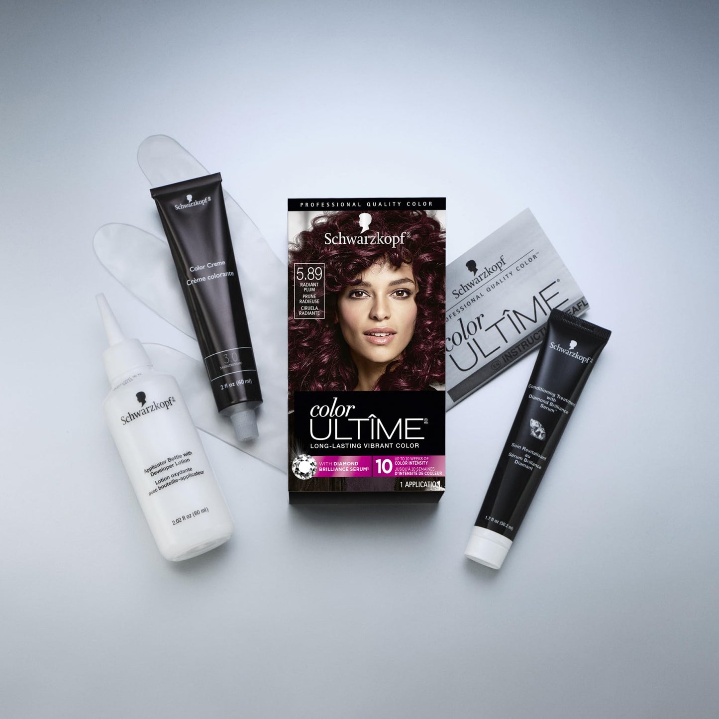 Schwarzkopf Color Ultime 5.89 Radiant Plum Hair Dye, Permanent Intense Plum with Diamond Brilliance, Fade-Resistant, Covers Grays, All Hair Textures