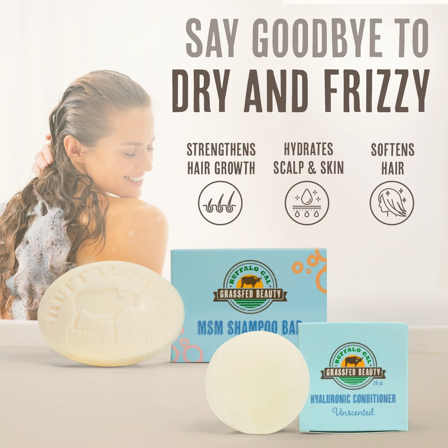 MSM + Tallow Shampoo & Conditioner Bar Set - Unscented - Sulfate-Free, Silicone-Free Hair Care System for Soft, Smooth, Manageable Hair - pH Balanced