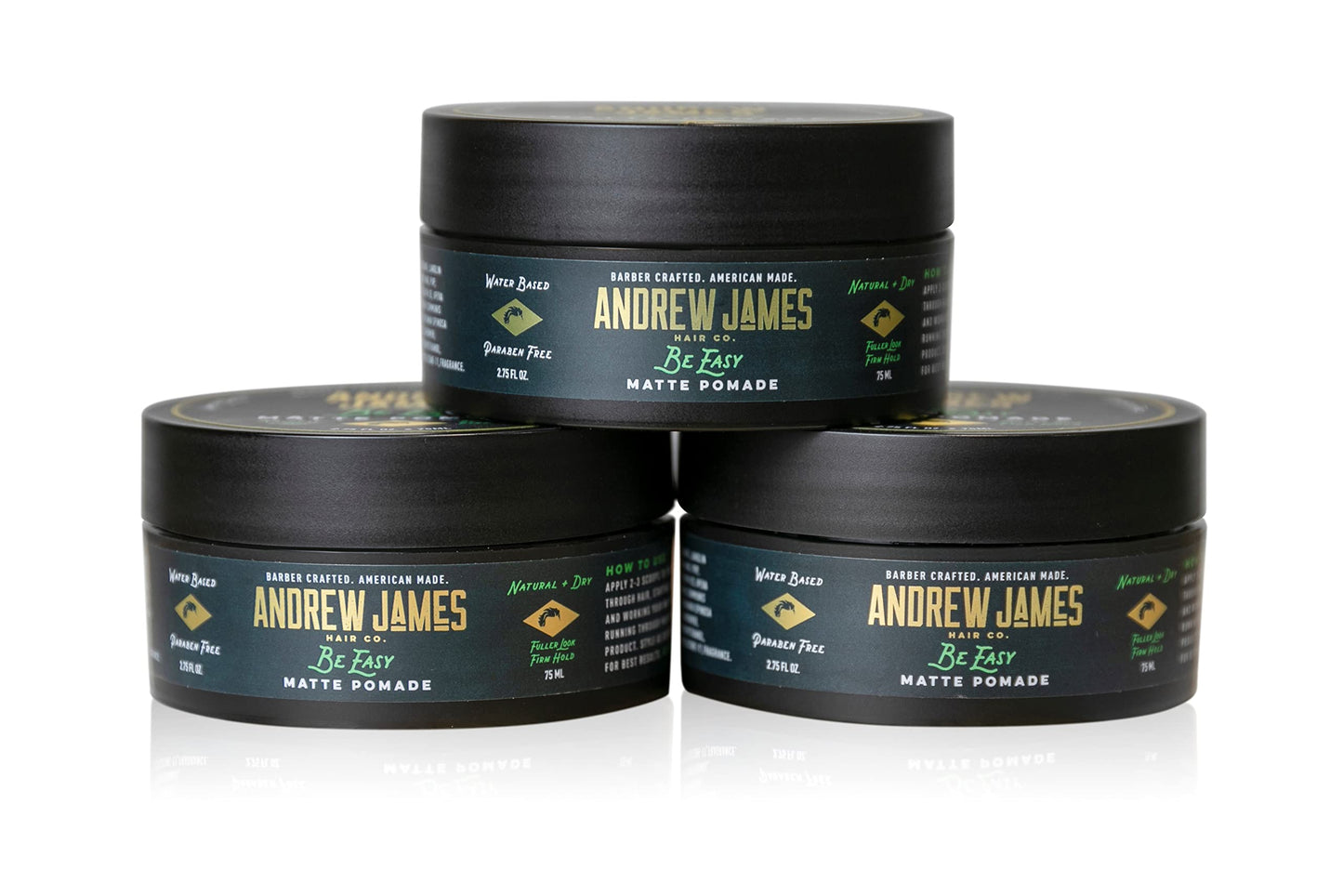 ANDREW JAMES Matte Pomade 3-Pack | Be Easy | 2.75 Ounce Each| Strong Hold | Matte Finish | Natural Look | Provides A Fuller Look | Easy To Wash Out |