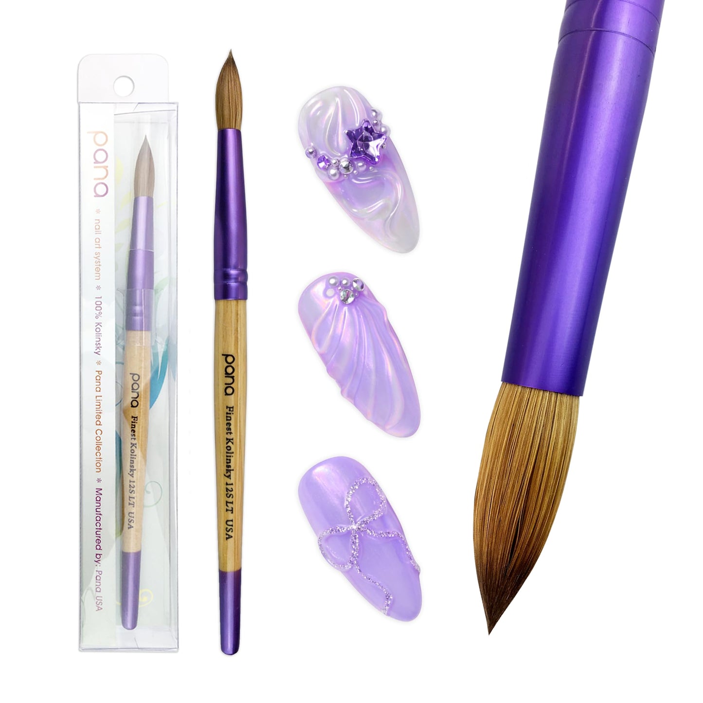 Pana USA Acrylic Nail Brush100% Pure Kolinsky Hair New LIMITED EDITION BEIGE PURPLE Wood Handle with Purple Ferrule Round Shaped Style (Size # 12) Beauty & Personal Care PANA
