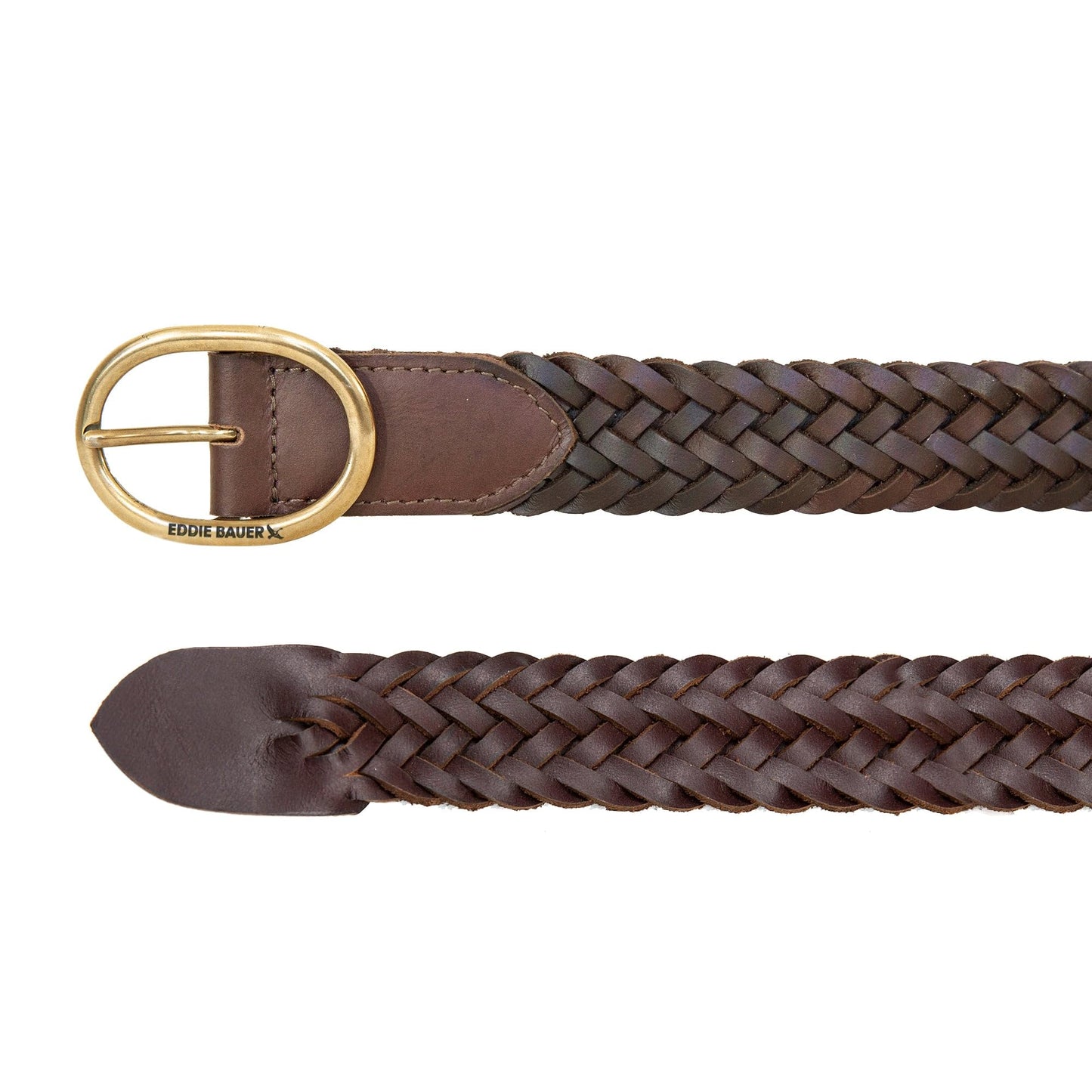 Eddie Bauer Women's Casual Leather Belts with Durable Metal Buckle, Center Bar Woven - Brown, X-Large