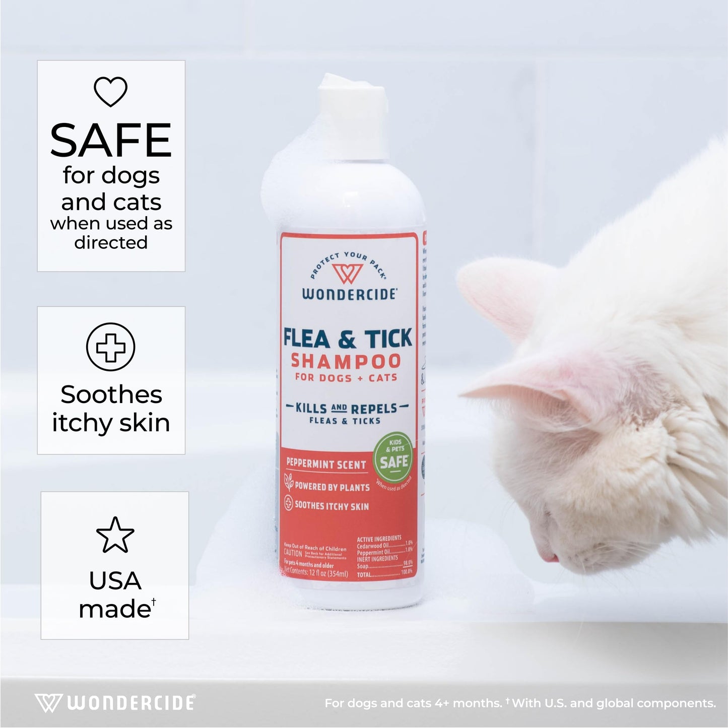 Wondercide Flea & Tick Shampoo for Dogs & Cats - Natural Essential Oils, Plant-Powered Flea Killer, 12 Fl Oz, Pets 4+ Months